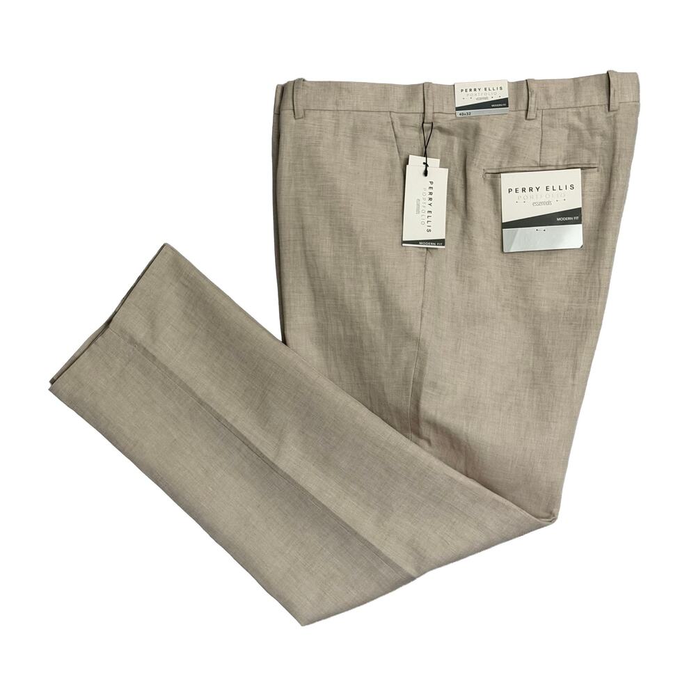 Perry Ellis Portfolio Pants Men's 40"x32" Modern Fit Dress Pants Linen Blend NEW